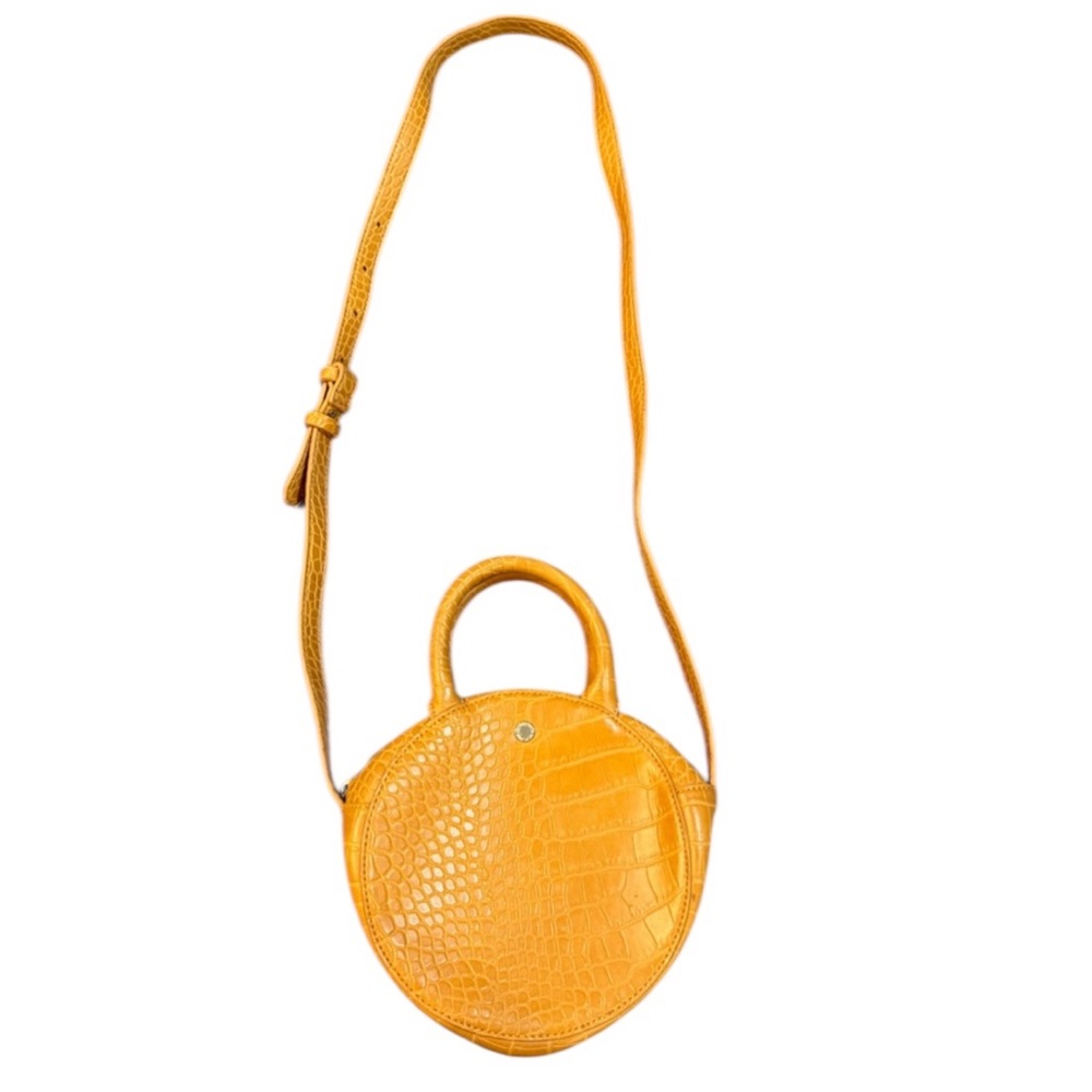 The Lovely Tote Company Croc-Embossed Round Crossbody Bag Tan